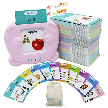 MAYAPHILOS 510 Words Alphabet Talking Flash Cards for 3-8 Years Toddlers, Educational Learning Interactive Toy for Boys Girls Kids Birthday Gifts, Preschool Montessori Speech Therapy Autism Toys Pink - size: 510 Words English (Pink)