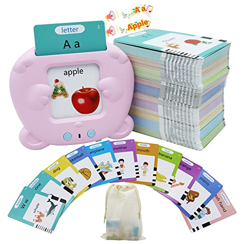 MAYAPHILOS 510 Words Alphabet Talking Flash Cards for 3-8 Years Toddlers, Educational Learning Interactive Toy for Boys Girls Kids Birthday Gifts, Preschool Montessori Speech Therapy Autism Toys Pink - size: 510 Words English (Pink)