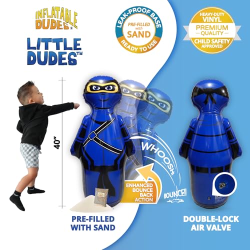 INFLATABLE DUDES Blue Ninja Toy 40” - Kids Punching Bag | Sand-Base | Bop Bag, Pre-filled with Sand, Inflatable Toy, Punching Bag for Kids, Enhanced Bounce-Back Action, Indoor/Outdoor - color: Blue Small Ninja | Pre-filled with Sand