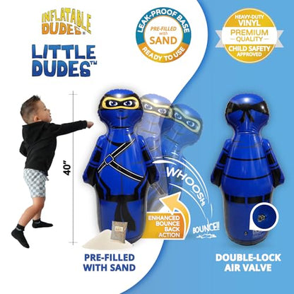 INFLATABLE DUDES Blue Ninja Toy 40” - Kids Punching Bag | Sand-Base | Bop Bag, Pre-filled with Sand, Inflatable Toy, Punching Bag for Kids, Enhanced Bounce-Back Action, Indoor/Outdoor - color: Blue Small Ninja | Pre-filled with Sand
