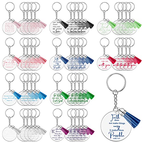 Unittype 50 Pcs Mothers Day Church Gifts for Women Bulk Inspirational Christian Acrylic Keychain with Religious Bible Verse Sign Tassels Key Rings Multicolor Gift for Sunday School Teacher(50 Pcs)