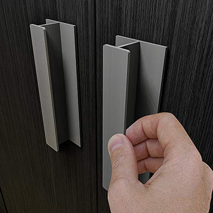 HRX Self-Adhesive Edge Fingerpull Door Handle - Easy to Install Screwless Peel and Stick on Glass, Wood, Metal, Plastic - Sliding Doors Knob for Kitchen Fronts, Drawers & Dressers Panels - 2 Pack - color: Clear Anodized