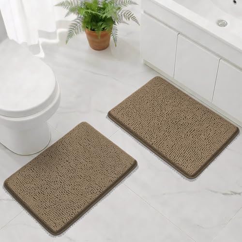 Bcoimo Bath Rugs Mat Set,2 Piece Non Slip Chenille Latte Bathroom Mat Sets - color: Latte, size: 24×17 Plus 24×17