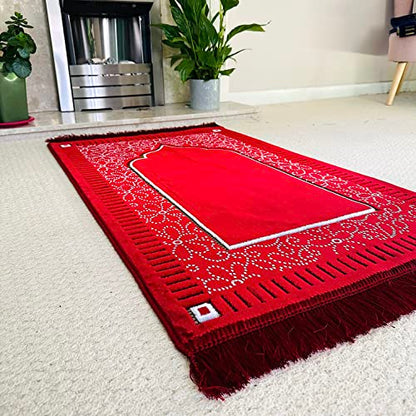 Mihrab Patterned Original Luxury Velvet Prayer Mat/Rug- 750g Weight | Made in Turkey (Burgundy) - color: Burgundy