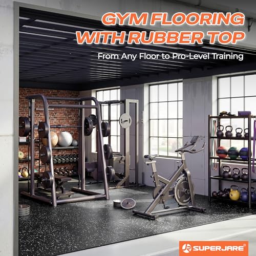 SUPERJARE 30" x 30" Larger Rubber Top Exercise Equipment Mats, 0.56" Thick 4PCS 25 Sq Ft High-Density EVA Foam Interlocking Gym Flooring, Big Workout Mat for Home Gym, Floor Protection, Black/Grey - size: 4 Tiles (25 Sq Ft)