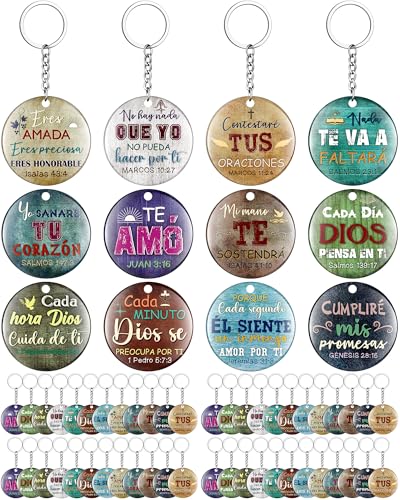 Sureio 48 Pc Spanish Christian Keychain Gift with Bible Verse - style: Retro