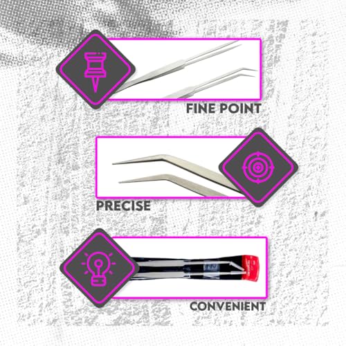 SE Stainless Steel 12-Inch Tweezers Set (2 PC.) - Straight and Angled Tips, Fine Point, Ideal for Crafts, Jewelry, Watch Repair - TW2-403 - size: 12"
