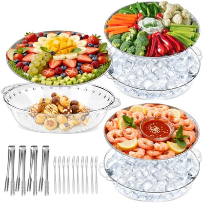 Chilled Serving Trays for Parties, Set of 3, 11.8" | Keeps Food Cold, Shrimp Cocktail Serving Dish, Compartment Charcuterie Platters for Vegetable Fruit Cheese Seafood & Dip