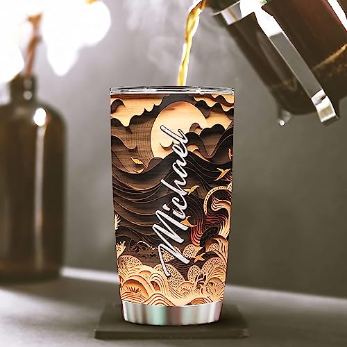 WAZONE Personalized Turtle Tumbler Cup With Lid Animal 20oz 30oz Stainless Steel Wooden Drawings Insulated Coffee Travel Mug Custom Name Customized Present For Turtles Lover Men Women Teen - color: Turtle