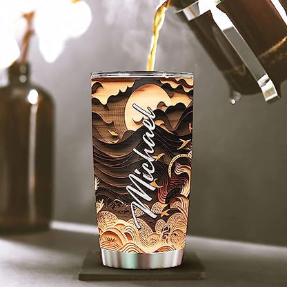 WAZONE Personalized Turtle Tumbler Cup With Lid Animal 20oz 30oz Stainless Steel Wooden Drawings Insulated Coffee Travel Mug Custom Name Customized Present For Turtles Lover Men Women Teen - color: Turtle