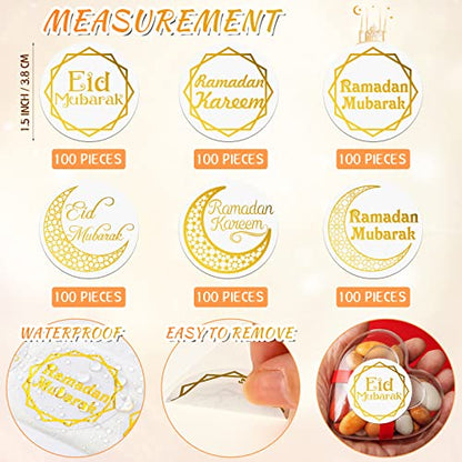 Nezyo 600 Pieces Ramadan Mubarak Stickers Eid Islamic Kareem Wall Window Stickers Ramadan Envelopes Gift Bags Labels for Eid Party Decorations(Simple Style) - style: Simple Style