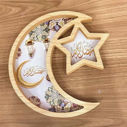 Star and Moon Salver Ramadan Serving Salver Ramadan Tray Eid Salver Food Salver Decorative Salver Fruit Storage Salver Bread Plate Divided Wooden Food Server