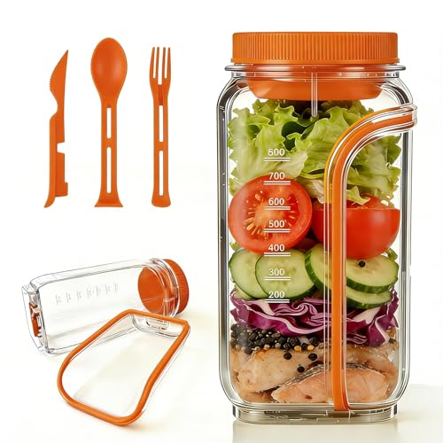 Salad Pod,Airtight Salad Jar with Side Opening,4.5 Cups,Orange - color: Orange