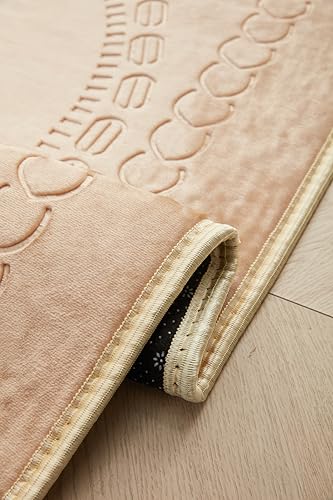 Prayer Rug Muslim Mat Islamic - Thick Large Padded Sajadah with Islam Prayer Beads for Eid Travel Ramadan, Soft Luxury Great for Knees and Forehead (Beige) - color: Beige