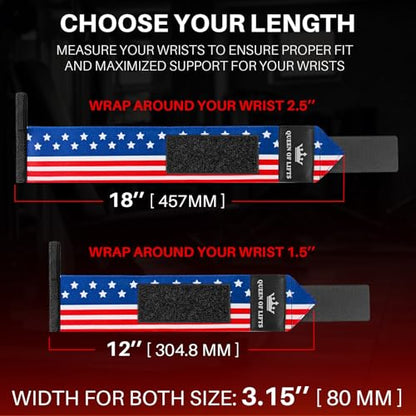 TECEUM Weightlifting 18" & 12" Wrist Wraps with Thumb Loop – Heavy Duty Wrist Workout Braces for Men and Women – Ideal for Powerlifting, Strength Training, Bodybuilding - color: US Flag, style: 18" – Queen of Lifts