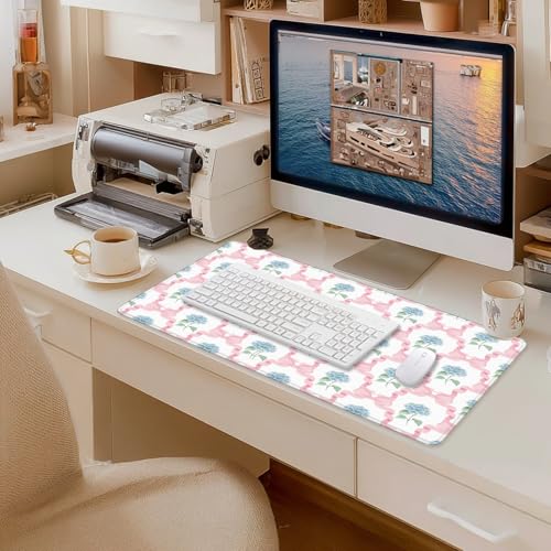 Blue Hydrangea Large Mouse Pad 31.5x15.7inch, Trendy Coquette Pink Bow Flower Aesthetic Large Extended Computer Desk Mat Mousepad for Keyboard and Mouse, Preppy Desk Accessories - color: Color 10
