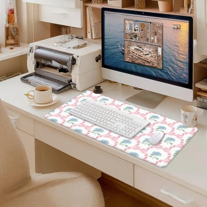 Blue Hydrangea Large Mouse Pad 31.5x15.7inch, Trendy Coquette Pink Bow Flower Aesthetic Large Extended Computer Desk Mat Mousepad for Keyboard and Mouse, Preppy Desk Accessories - color: Color 10