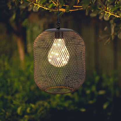 TRIROCKS Hanging Lamp Battery Operated Hanging Light Cordless Pendant Lamp Metal Mesh Lanterns with 6 Hours Timer for Bar Bedroom Living Room Garden Patio Parties Indoors Outdoors (Black)