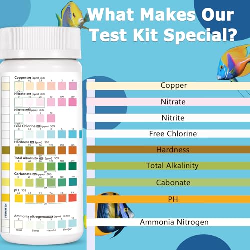 Aquarium Test Strips for Fish Tank: 9 in 1 Aquarium Water Test Kit for Freshwater - 150ct Fish Test Strips Testing Ammonia pH Nitrate Chlorine Nitrite Hardness Alkalinity Copper - size: 9 in 1 - 150 Count