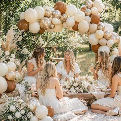 Neutral Brown Balloons, 12 Inch Brown Gold Sand White Cream Beige Ivory Helium Balloons with Metallic Champagne Gold Balloon for Boho Neutral Bridal Baby Shower Rodeo Birthday Wedding Thanksgiving - color: Brown Beige