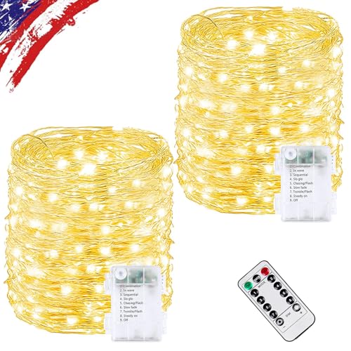 2 Pack Fairy Lights Battery Operated Twinkle Lights Remote Warm White - color: Warm White, size: 2PK 400LED With Remote