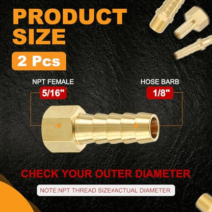 HARFINGTON 2pcs 5/16" to 1/8" NPT Female Brass Hose Barb Fitting Metals Splicer Mender with 2 Pieces Stainless Steel Hose Clamps for 3D Printing, Air Compressor, CNC Machine, Dies - size: 5/16" Barb To 1/8" NPT Female with Clamp