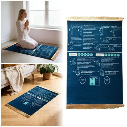 Guided Prayer Mat, Read in English and Say It in Arabic, Non-Slip Educational, Guided Prayer Mat for Salah and Meditation (Blue) - color: Blue