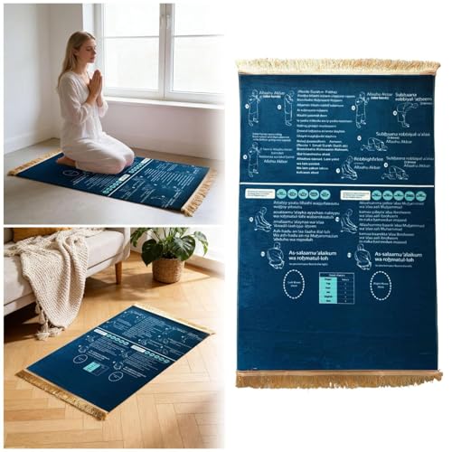 Guided Prayer Mat, Read in English and Say It in Arabic, Non-Slip Educational, Guided Prayer Mat for Salah and Meditation (Blue) - color: Blue