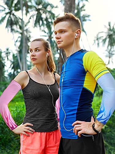 Tisancy 10 Pairs Sun Protection UV Arm Sleeves Cooling Anti Slip Compression Sleeves Sports Polyester Cycling Covers - size: Large, style: Fire Style