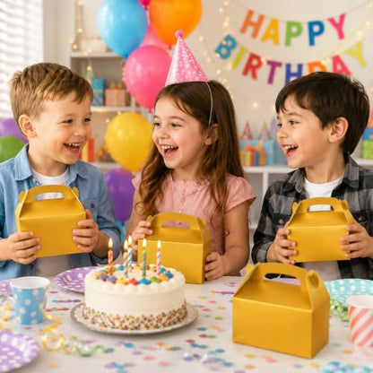 The Dreidel Company 25-Pack Gold Gable Treat Boxes, Party Favors, 6.25" x 3.5" x 3.5" Inch Box, 25-Pack (Gold) - color: Gold