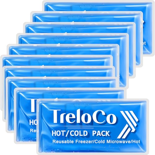 TrelaCo 10 Pcs Reusable Gel Ice Packs 9.4" x 4.7" Flexible Hot Cold Packs
