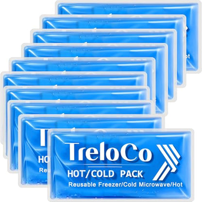 TrelaCo 10 Pcs Reusable Gel Ice Packs 9.4" x 4.7" Flexible Hot Cold Packs