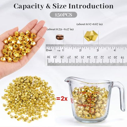 DOMESTAR 150 PCS Gold Acrylic Ice Rocks, Faux Nuggets Gems Vase Fillers | Pot of Gold, Pirate Jewelry Party Decorations, Birthday DIY Crafts & Table Scatter - color: Gold