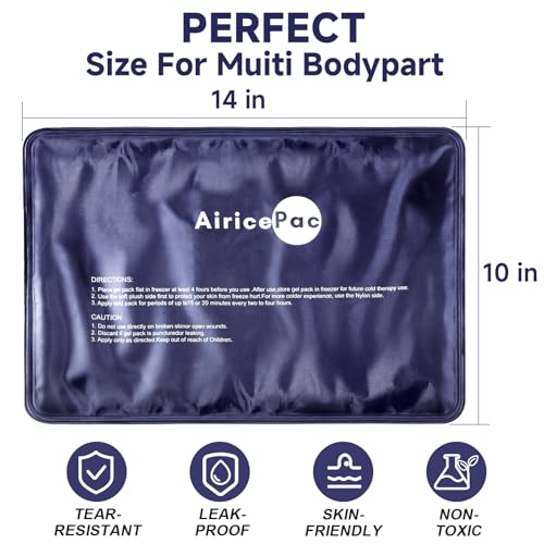 AiricePac Ice Packs for Injuries Reusable, 10”x 14”Gel Cold Pack for Knee Neck Shoulder Ankle Elbow Hip Back Pain Relief, Cold Compress Therapy for Swelling, Bruises, Surgery, 10”x 14”, Blue - style: L 1 Pack
