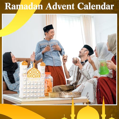 Glooglitter Wooden Ramadan Advent Calendar 30 Storage Drawers Ramadan Countdown Calendar 30 Days Advent Muslim Islam Castle Decorations for Eid Party Supplies