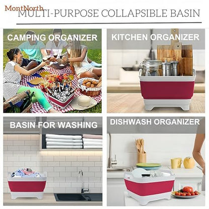 Collapsible Wash Basin 9L, Foldable Dish Tub with Drain Plug, Portable Collapsible Dish Basin, Camping Sink for Washing Dishes, Laundry & Kitchen Use (Viva Magenta) - color: Viva Magenta - Set of 1