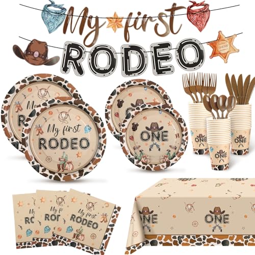 My First Rodeo Decorations Boy, 1st First Rodeo Birthday Plates Serves 16, 1st Birthday Decorations Boy, One Year Old 1 Year Old Western Cowboy Party Decor - color: Cowboy 1st Birthday