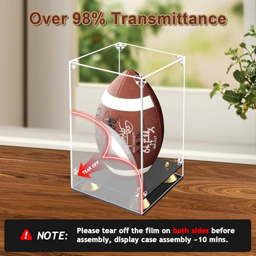 KOLIPI Football Display Case Full Size, Clear Acrylic Box with Double Layer Base Display Stand for Football Fans & Collectors, Sports Collectibles, Assembly Required - size: Football Case, 8x8x12.5 inches