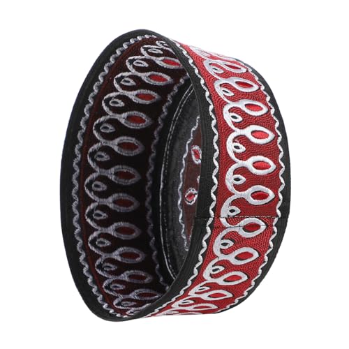 Muslim Prayer Kufi Hat Men Islam Skull Embroidery Cap Beanie Hat Arabian Omani Turkish Prayer Headwear Eid Gift - color: Wine Red