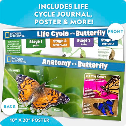 National Geographic Ultimate Butterfly Growing Kit – Butterfly Habitat Kit with Voucher to Redeem 5 Caterpillars (S&H Not Included), Glow-in-The-Dark Figures, Hands-On Activity, Outdoor Toys - style: Ultimate Butterfly Kit