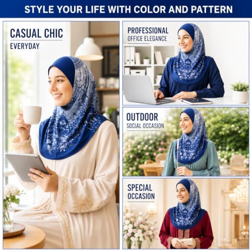 Hijab Scarf for Women, Printed Jersey Instant Slip-On Ready to Wear - color: Mg-hj-705
