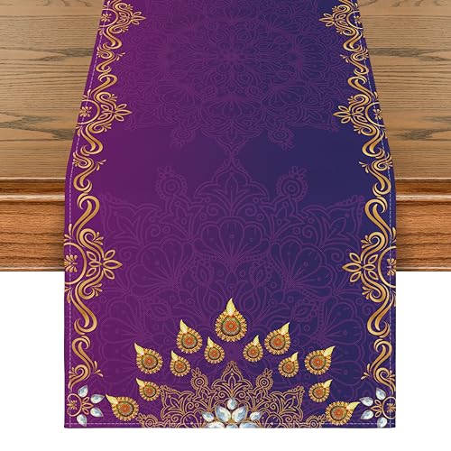 Artoid Mode Marigold Diwali Table Runner, Festival of Light Holiday Kitchen Dining Table Decoration for Home Party Decor 13x36 Inch - size: 13" x 36", Table Runner