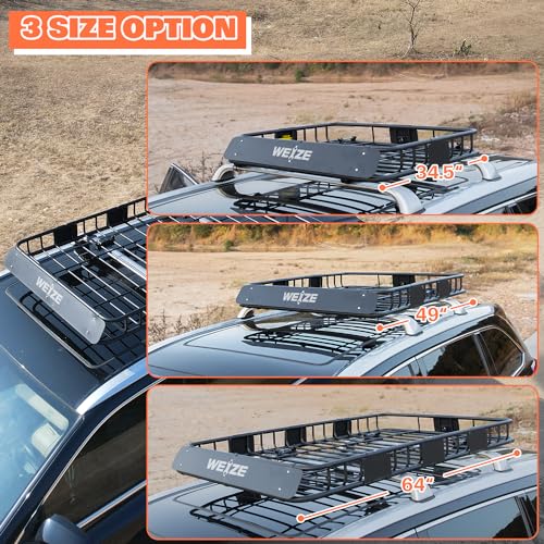 WEIZE Heavy Duty 64"x 39" Roof Rack, Rooftop Cargo Carrier Basket with Waterproof Bag, Tie Down Strap & Net, Car Top Luggage Holder for SUV, 150lb Capacity, Steel Construction - size: 64" x 39" x 5"