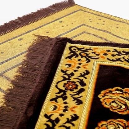 Muslim Prayer Rug, Soft Plush Thin Islamic Prayer Mat, Janamaz, Sajada, Praying Carpet, Islamic Gift for Men & Women, Islamic Ma, Eid & Ramadan Gift with Prayer Beads, 26x43 inch, Black - color: Tabuk / Kaaba Black