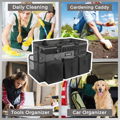 SCAVATA Wearable Cleaning Caddy Bag, Cleaning Caddy Supplies Organizer with Handle & Shoulder Straps for Housekeepers, Under Sink & Car Cleaning Tool Organizers with 4 Foldable Divider (GraphiteGrey) - color: GraphiteGrey