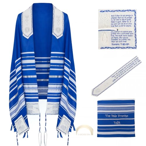 The Holy Promise Messianic Prayer Shawl-72 x22 Christian Tallit with Biblical Verses-Includes Carrying Bag - color: Blue