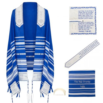 The Holy Promise Messianic Prayer Shawl-72 x22 Christian Tallit with Biblical Verses-Includes Carrying Bag - color: Blue