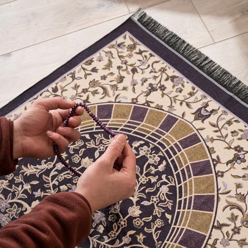 Muslim Prayer Rug with Islam Prayer Beads - Travel Prayer Mat, Islamic Gifts for Women, Portable Prayer Matt Islam, Islamic Prayer Rug Islam Men Women, Praying Mat for Muslim Gifts, Purple - color: Purple
