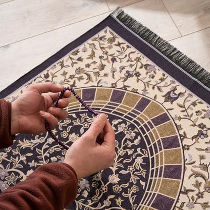 Muslim Prayer Rug with Islam Prayer Beads - Travel Prayer Mat, Islamic Gifts for Women, Portable Prayer Matt Islam, Islamic Prayer Rug Islam Men Women, Praying Mat for Muslim Gifts, Purple - color: Purple
