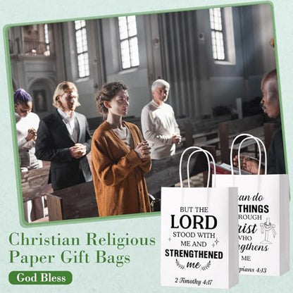 Chiisong 100 Pcs Christian Gift Bags, Fathers Day Religious Bible Verse Treat Bags with Handles Inspirational Church Scripture Bag for Women Wedding Baptism Birthday Party Favor(White with Black) - color: white with black